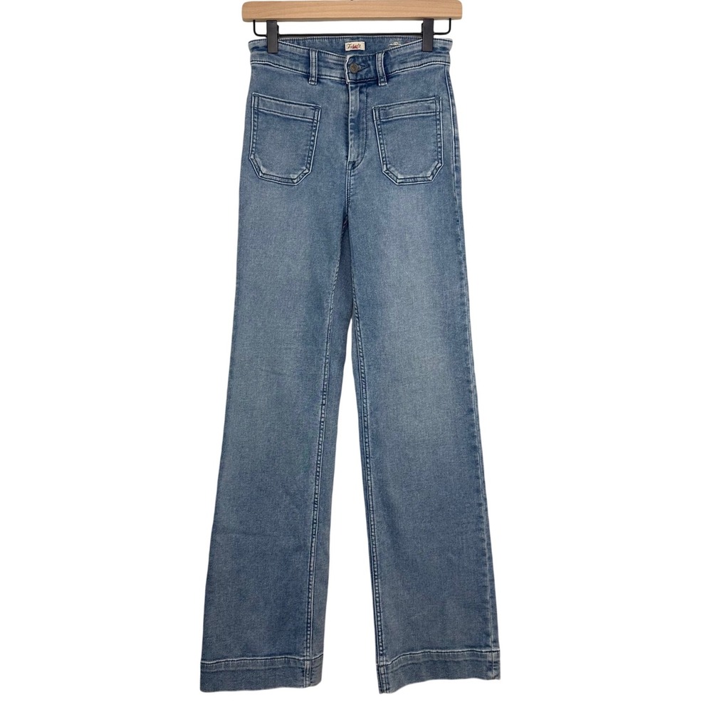 Faherty Women High Rise Wide Leg Jeans Light Wash Patch Pocket WBS2330MWA 25